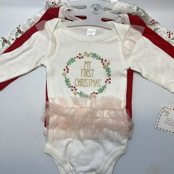 Baby Kiss My First Christmas 3-Piece Cotton Tulle Holly Red One Pieces-3… - Picture 2 of 12